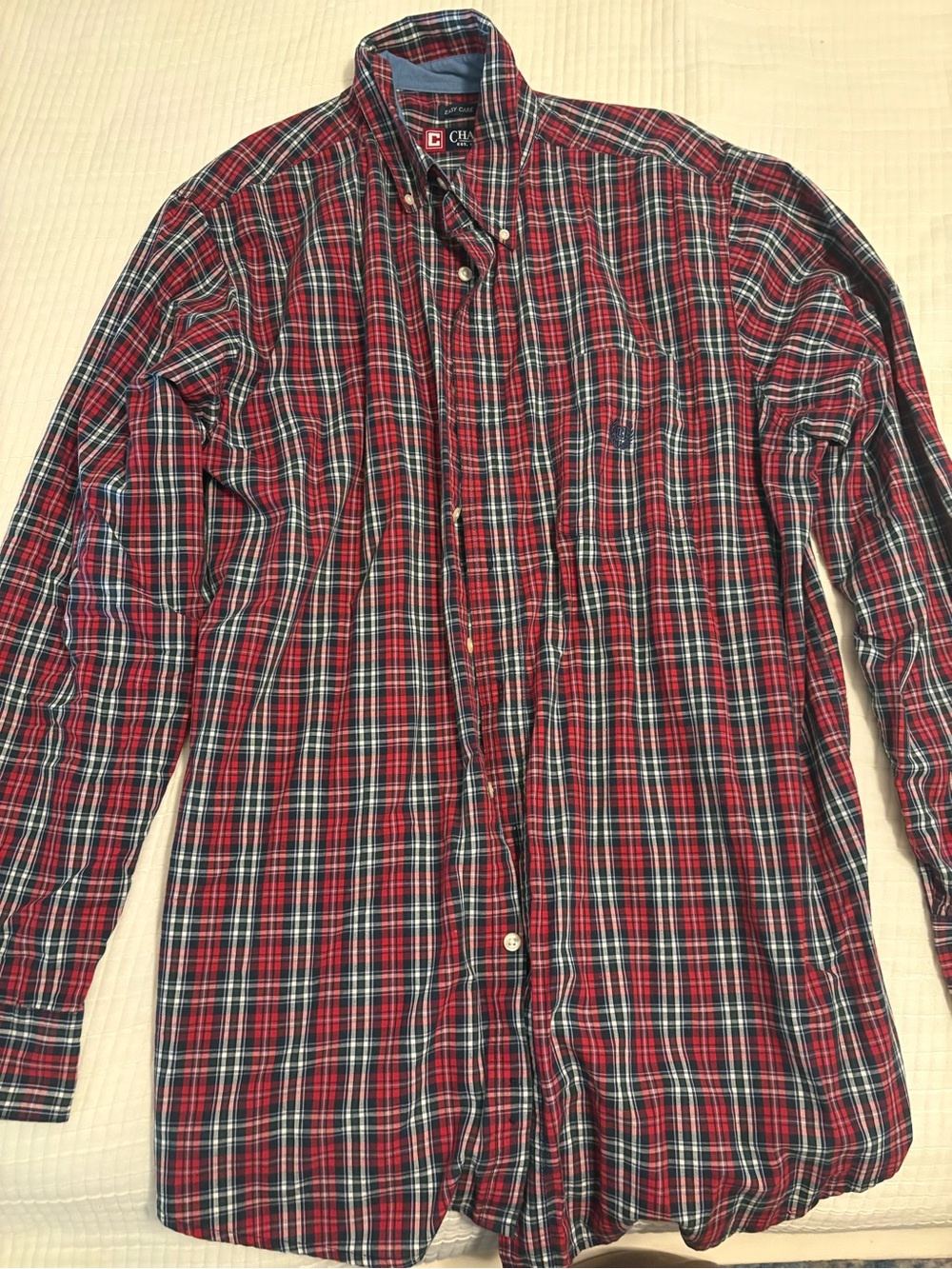Chaps Men’s Red Green Navy Plaid Button-Down Shirt